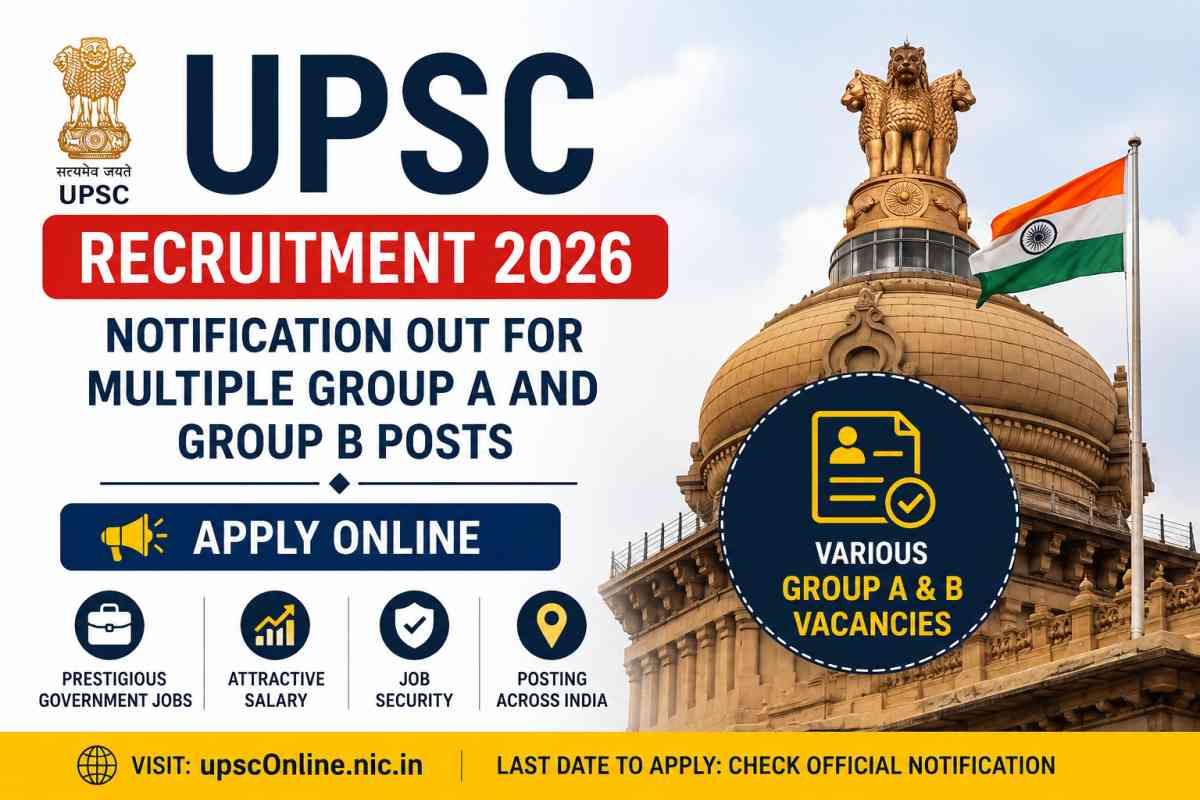 UPSC Recruitment 2026 Notification released for multiple Group A and Group B posts. Check vacancies, eligibility, salary, selection process and apply online.