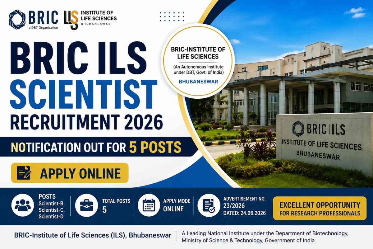 BRIC ILS Scientist Recruitment 2026 announced for 5 Scientist B, C and D posts. Check eligibility, salary, age limit, fees and apply online.
