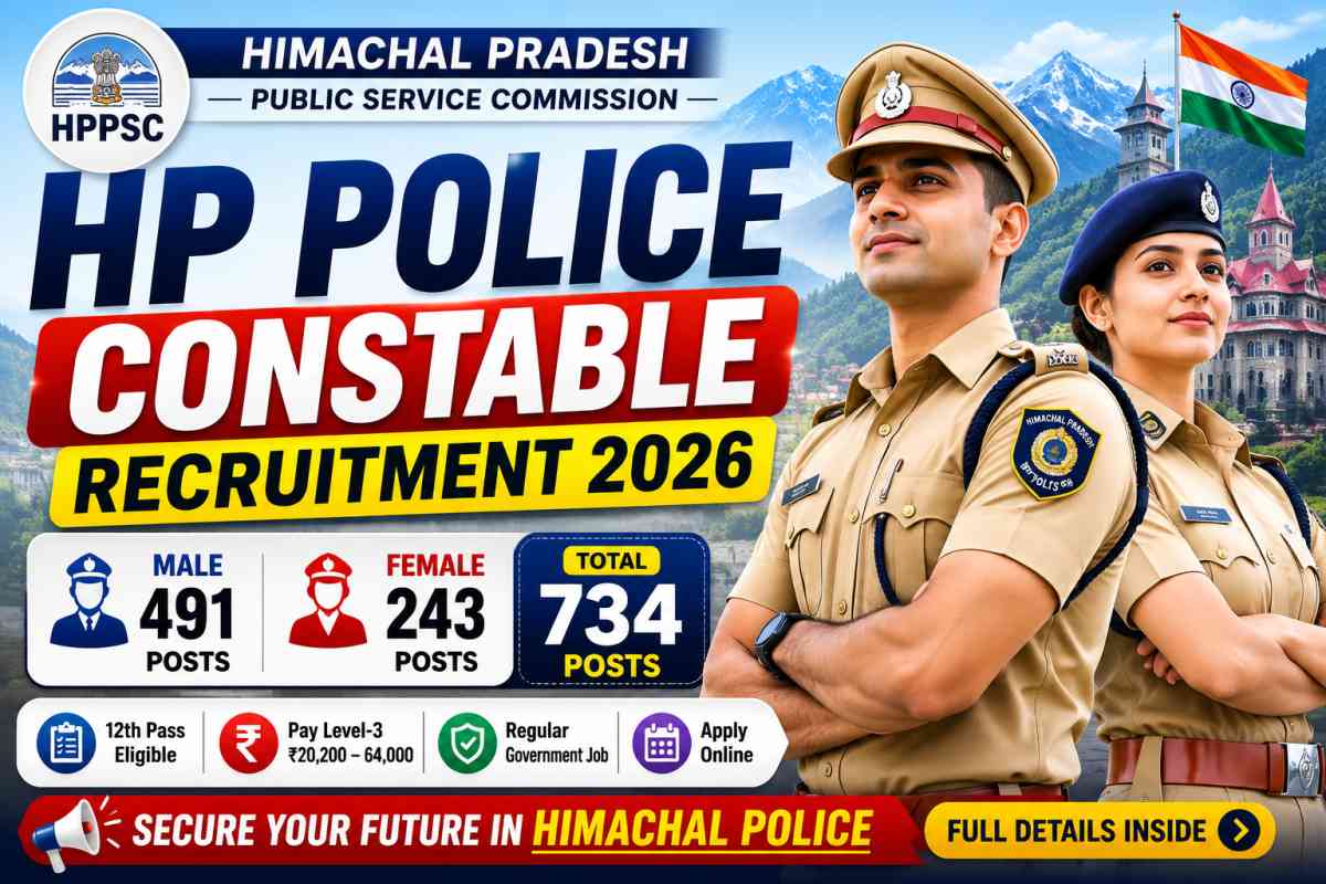 HP Police Constable Recruitment 2026 notification out for 734 posts, including 491 male and 243 female vacancies. Check eligibility and selection process.