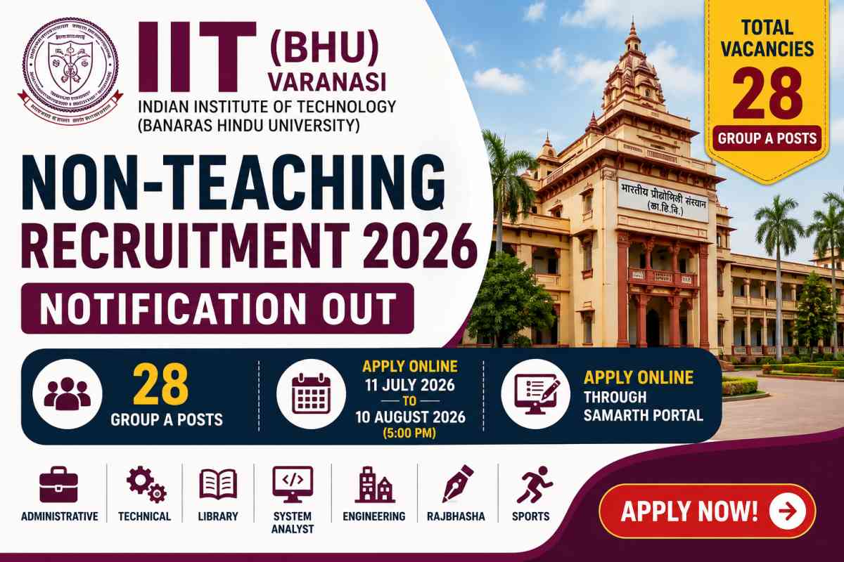 IIT BHU Non-Teaching Recruitment 2026 notification released for 28 Group A posts. Check eligibility, salary, important dates, selection process, and apply online.