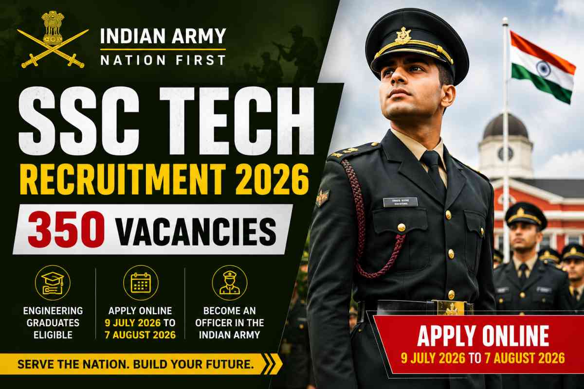 Indian Army SSC Tech Recruitment 2026 notification released for 350 vacancies. Check eligibility, age limit, selection process, salary and apply online.