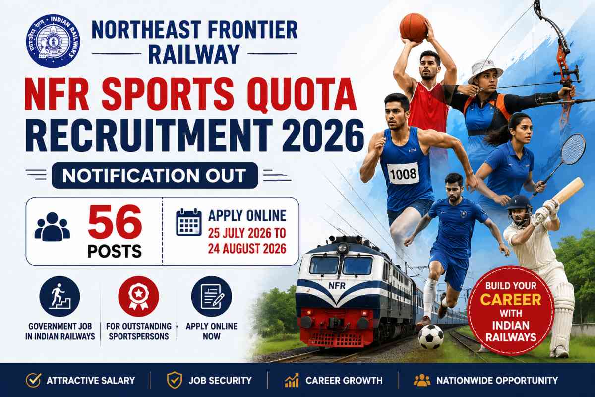 Apply for NFR Sports Quota Recruitment 2026. Check eligibility, 56 vacancies, age limit, sports criteria, selection process, important dates, and apply online.