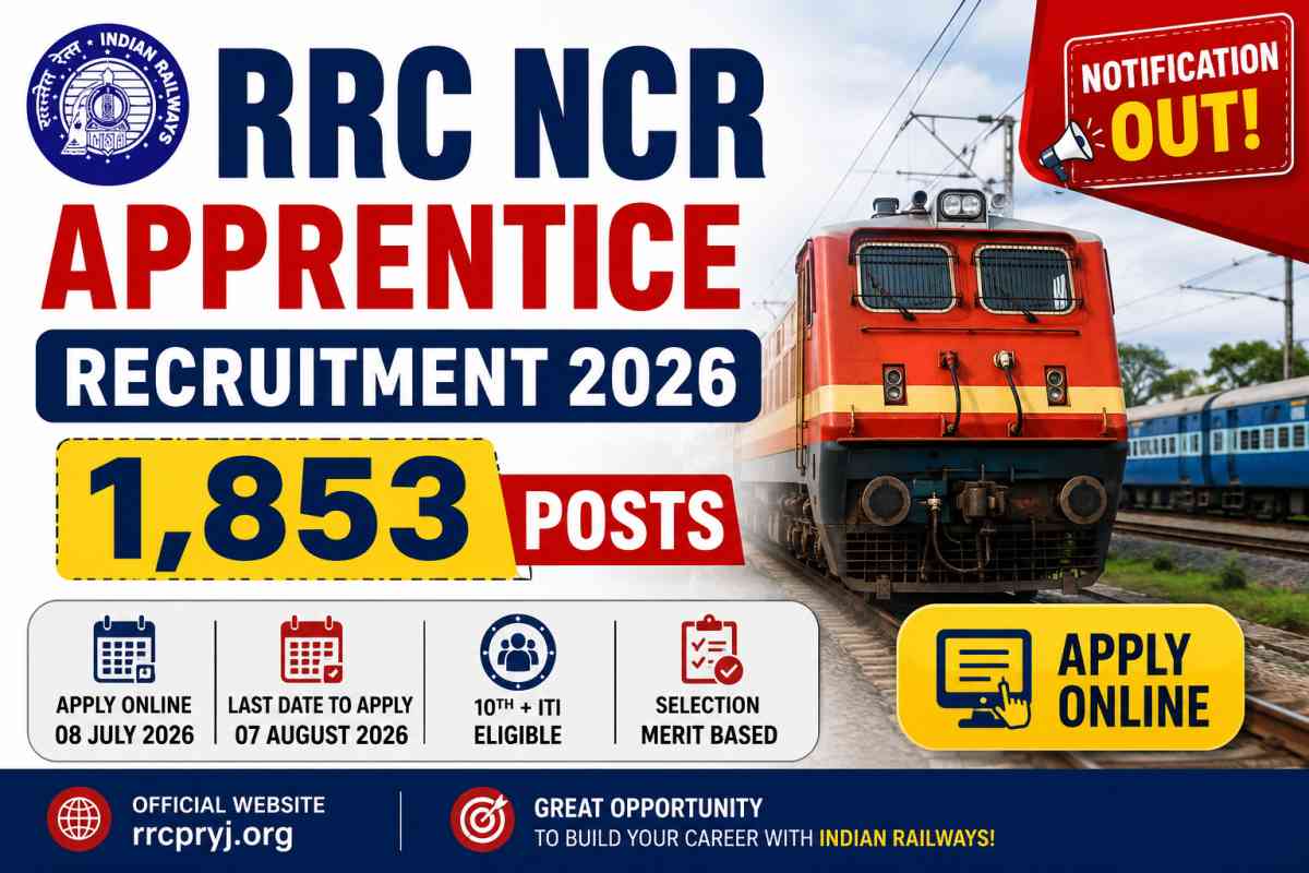 Apply for RRC NCR Apprentice Recruitment 2026. North Central Railway has released 1,853 Act Apprentice vacancies. Check eligibility, dates, selection process, and apply online.