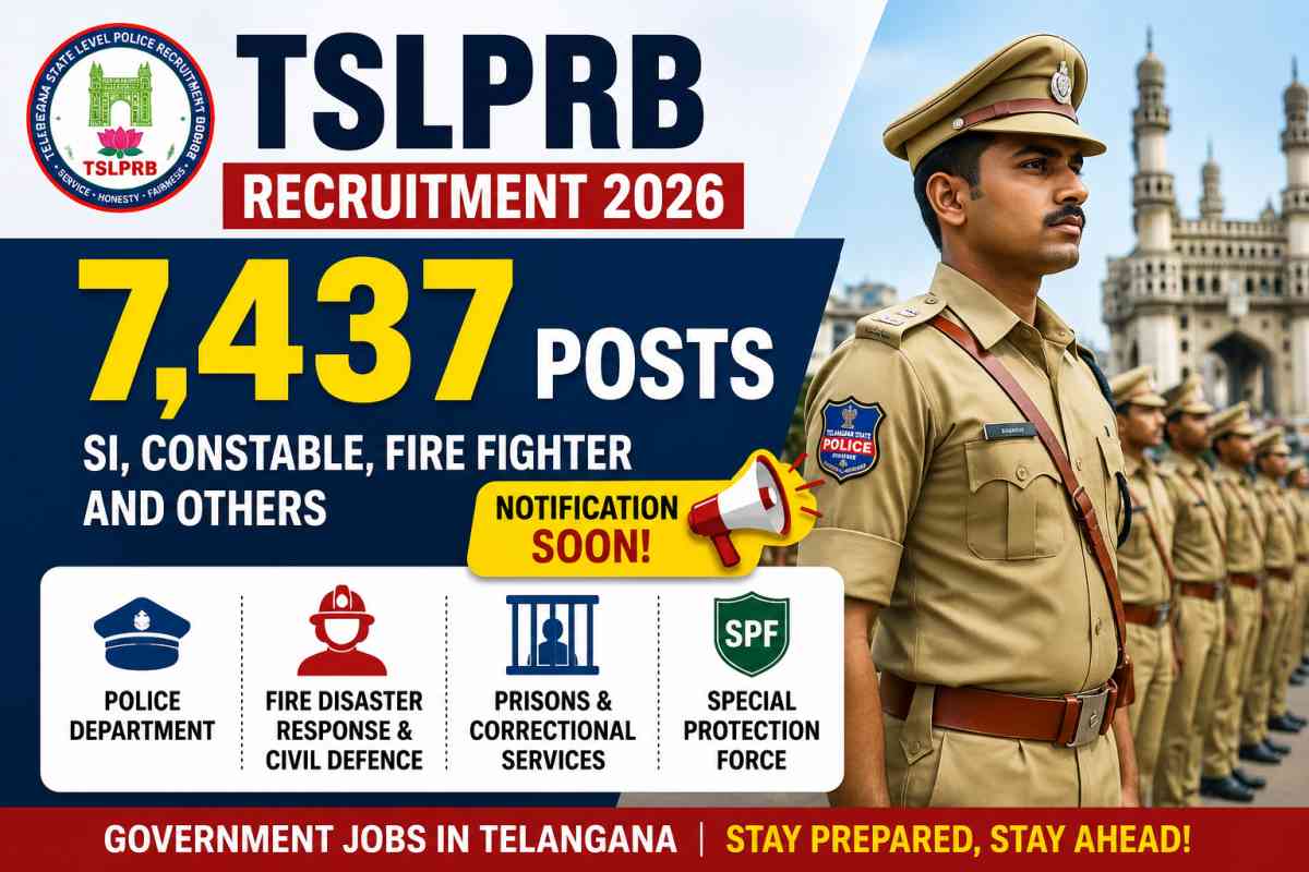 TSLPRB Recruitment 2026 announced for 7,437 SI, Constable, Fire Fighter, Warder and other posts. Check vacancy details and latest updates.