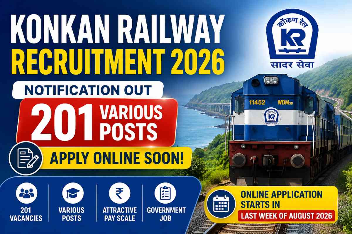 Konkan Railway Recruitment 2026 Notification released for 201 various posts. Check vacancy, eligibility, age limit, salary, selection process and apply online details.