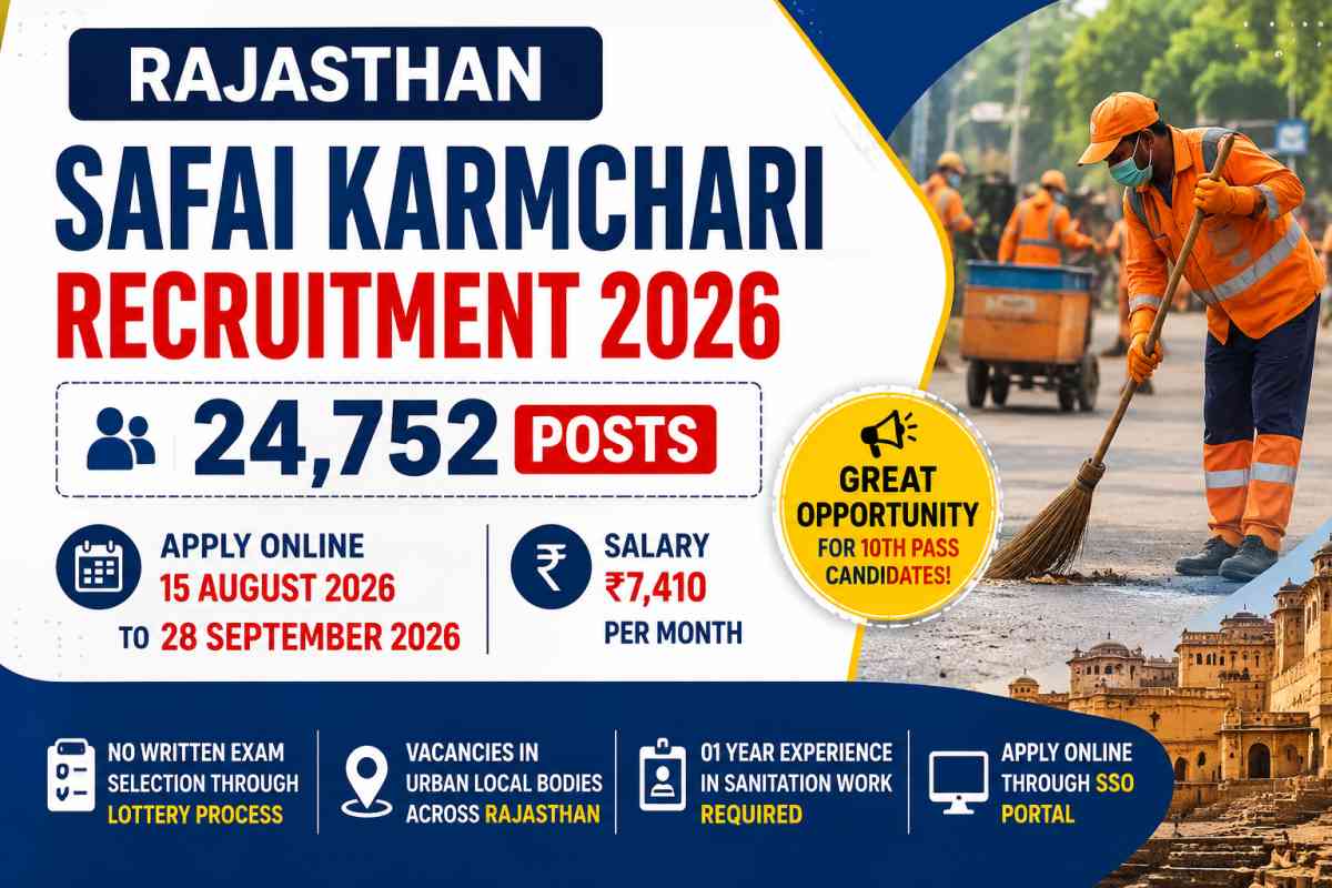 Rajasthan Safai Karmchari Recruitment 2026 for 24,752 posts. Check eligibility, salary, selection process, important dates and apply online details.